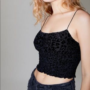 UO Emma Velvet Smocked Cami Black Leopard